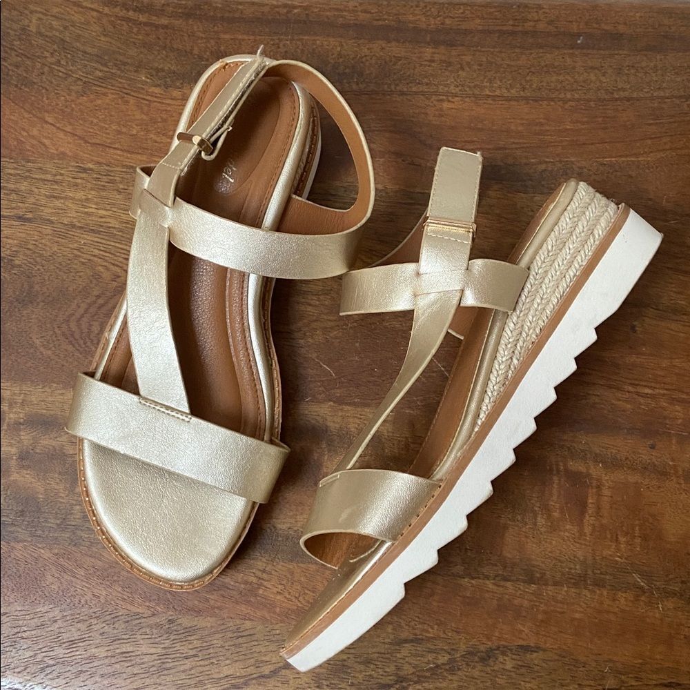 Women's Metallic Gold Platform Espadrille Sandals